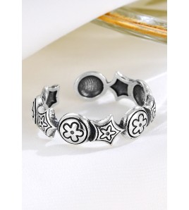 LDR24355 S925純銀復古花朵開口戒指