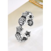 LDR24355 S925純銀復古花朵開口戒指