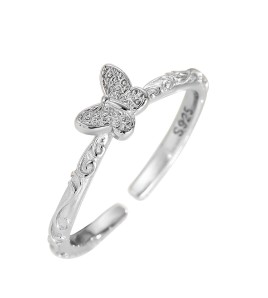 LDR24357 S925純銀蝴蝶花紋開口戒指