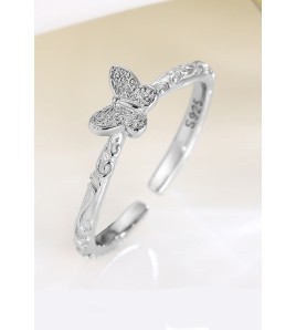 LDR24357 S925純銀蝴蝶花紋開口戒指