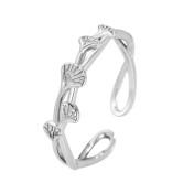 LDR24358 S925純銀簡約銀杏葉開口戒指