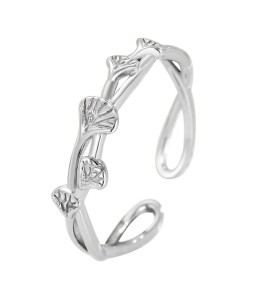LDR24358 S925純銀簡約銀杏葉開口戒指