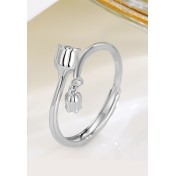 LDR24358 S925純銀簡約銀杏葉開口戒指