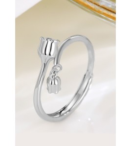 LDR24358 S925純銀簡約銀杏葉開口戒指