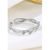 LDR24358 S925純銀簡約銀杏葉開口戒指