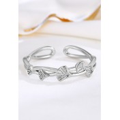 LDR24358 S925純銀簡約銀杏葉開口戒指