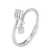 LDR24359 S925純銀優雅花朵開口戒指