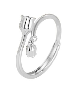 LDR24359 S925純銀優雅花朵開口戒指