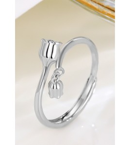 LDR24359 S925純銀優雅花朵開口戒指