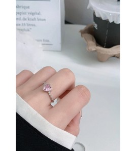 LDR24361 S925純銀粉色愛心鋯石戒指