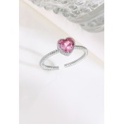 LDR24361 S925純銀粉色愛心鋯石戒指
