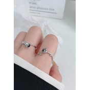 LDR24363 S925純銀黑鑽花朵開口戒指