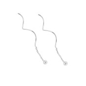 LDR24364 S925純銀圓珠波浪耳線耳環