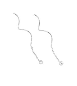 LDR24364 S925純銀圓珠波浪耳線耳環
