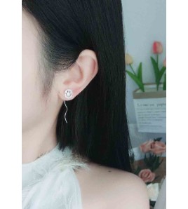 LDR24365 S925純銀圓珠波浪耳線耳環