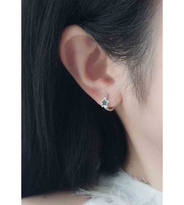 LDR24368 S925純銀滴釉黑色五角星耳環