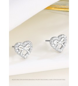 LDR24373 S925純銀愛心蝴蝶結耳環