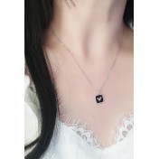 LDR24374-1 S925純銀黑色愛心方牌十字鏈款項鏈