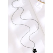 LDR24374-1 S925純銀黑色愛心方牌十字鏈款項鏈