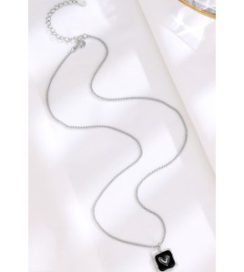 LDR24374-1 S925純銀黑色愛心方牌十字鏈款項鏈