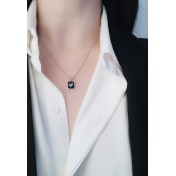 LDR24374-2 S925純銀黑色愛心方牌圓珠鏈款項鏈