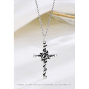 LDR24379 S925純銀復古玫瑰花十字架項鏈