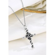 LDR24379 S925純銀復古玫瑰花十字架項鏈