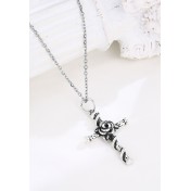 LDR24379 S925純銀復古玫瑰花十字架項鏈