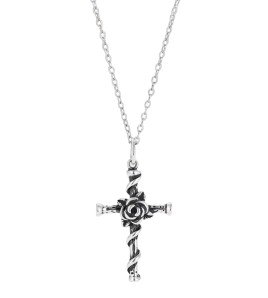 LDR24379 S925純銀復古玫瑰花十字架項鏈