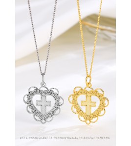 LDR24383 S925純銀愛心十字架項鏈
