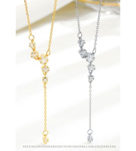 LDR24385 S925純銀精緻鋯石五角星流蘇項鏈