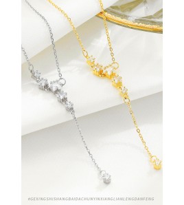 LDR24385 S925純銀精緻鋯石五角星流蘇項鏈