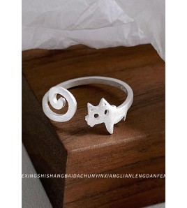 LDR24386 S925純銀拉絲貓咪開口戒指