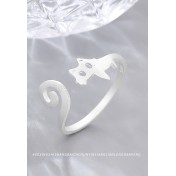 LDR24386 S925純銀拉絲貓咪開口戒指