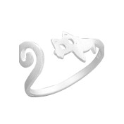 LDR24386 S925純銀拉絲貓咪開口戒指