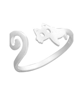 LDR24386 S925純銀拉絲貓咪開口戒指