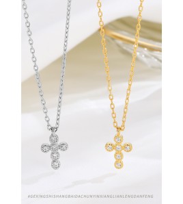 LDR24393 S925純銀簡約迷你鋯石十字架項鏈