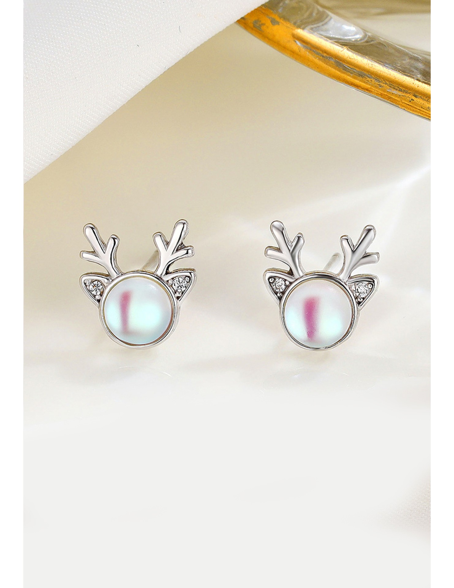 LDR24397-17 S925純銀小鹿月光石耳環