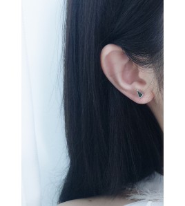 LDR24398 S925純銀黑色三角形方塊耳環