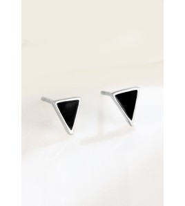 LDR24398 S925純銀黑色三角形方塊耳環