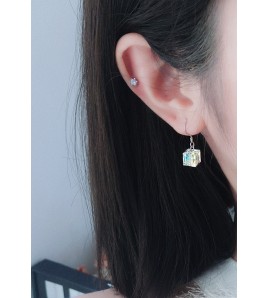 LDR24401 S925純銀方糖水晶耳環