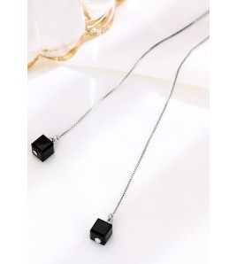 LDR24411 S925純銀時尚黑色方糖極光耳環