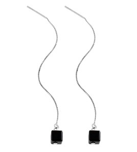 LDR24411 S925純銀時尚黑色方糖極光耳環