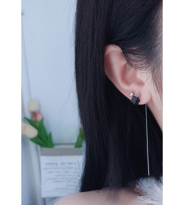 LDR24411 S925純銀時尚黑色方糖極光耳環