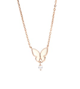 LDR24414 S925純銀滴釉白色蝴蝶項鏈