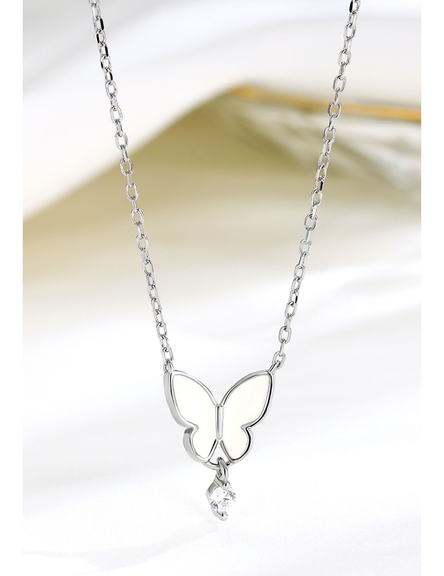 LDR24414 S925純銀滴釉白色蝴蝶項鏈