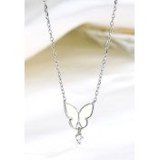 LDR24414 S925純銀滴釉白色蝴蝶項鏈
