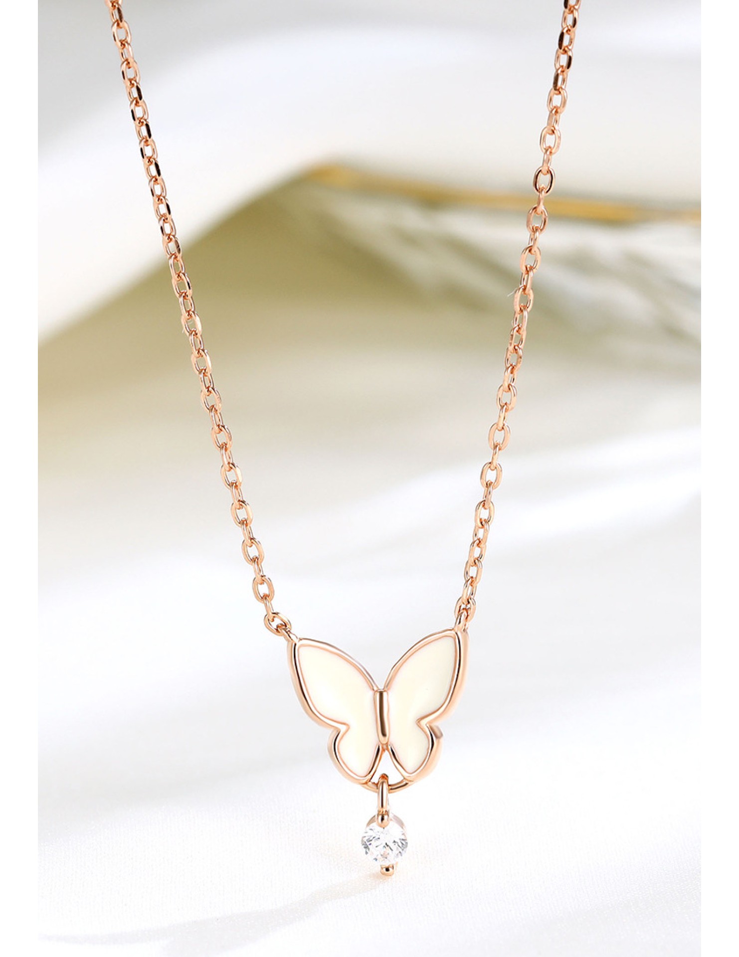 LDR24414 S925純銀滴釉白色蝴蝶項鏈