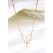 LDR24414 S925純銀滴釉白色蝴蝶項鏈