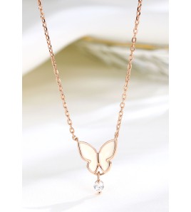 LDR24414 S925純銀滴釉白色蝴蝶項鏈